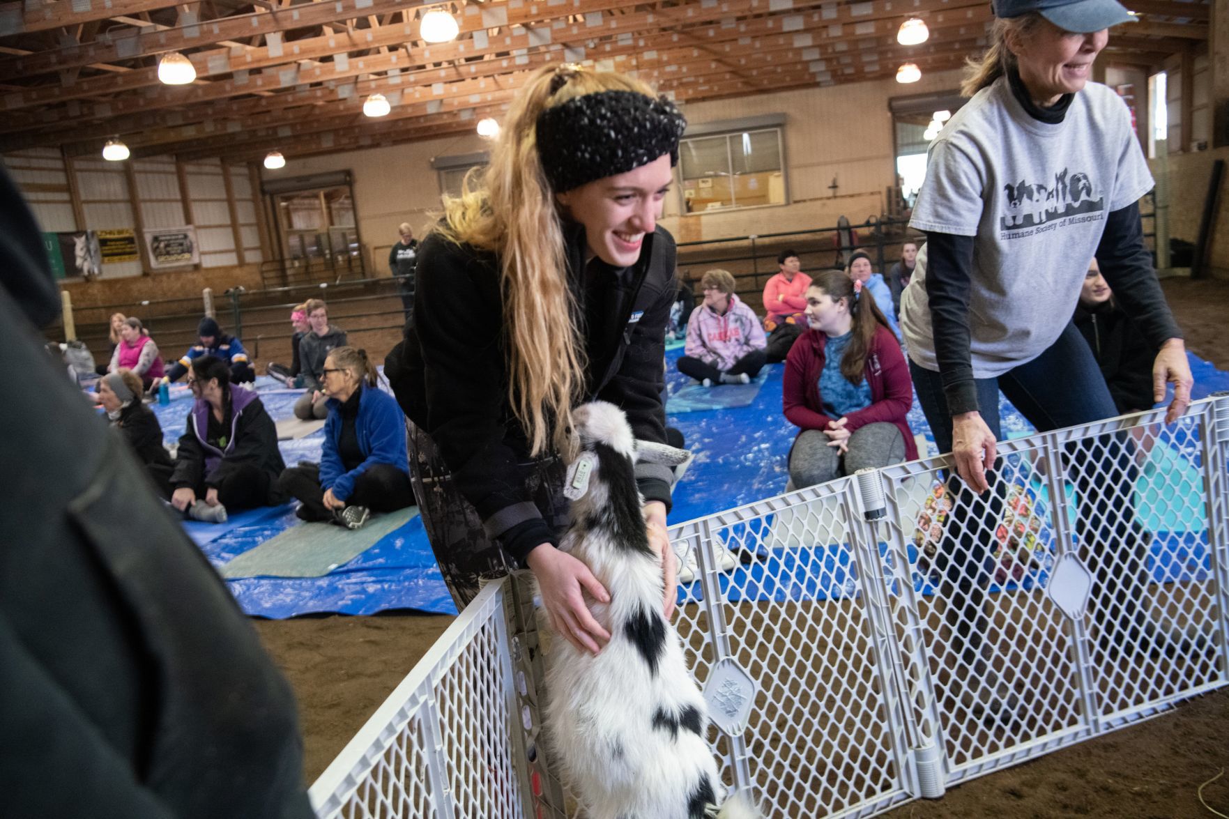 Baby goat yoga at Longmeadow Rescue Ranch